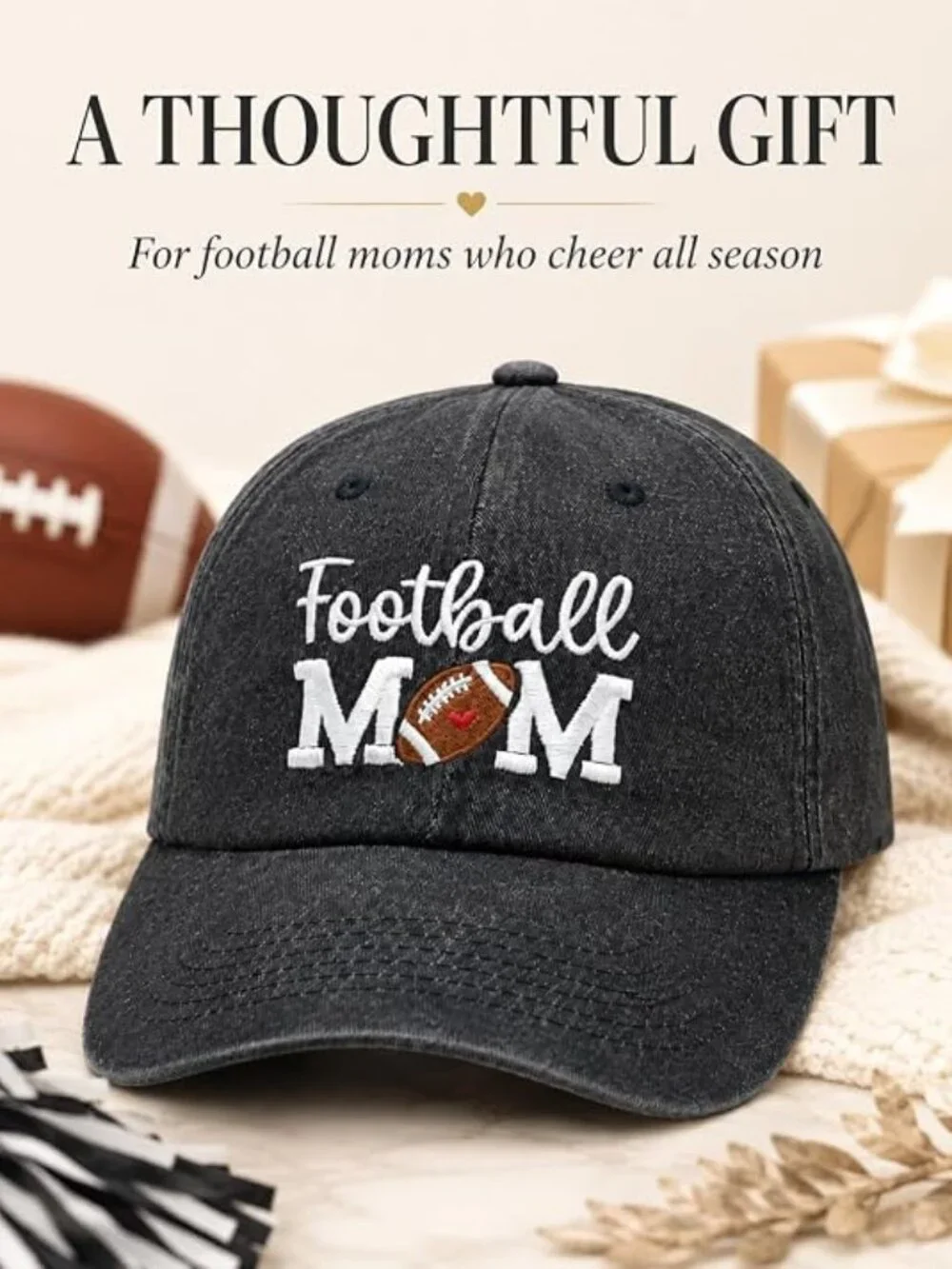 Football Mom Hat for Women, Adjustable Football Baseball Cap -D
